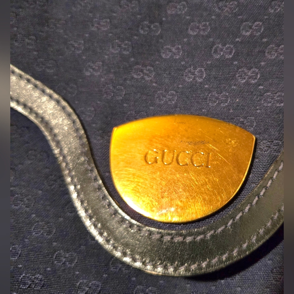 Gucci Vintage 1970s Blue Monogram Large Top Handle Tote Bag with COA - Picture 3 of 10